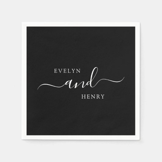 シックな白黒ミニマル結婚リスト スタンダードカクテルナプキン (正面)