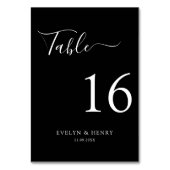 シックな白黒ミニマル結婚リスト テーブルナンバー (裏面)