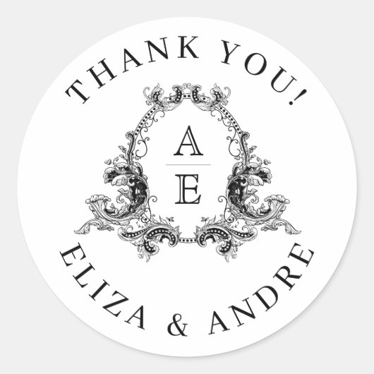 シックな白黒モノグラムクレスト ラウンドシール (正面)