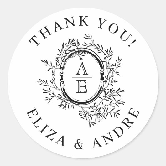 シックな白黒モノグラムクレスト ラウンドシール (正面)