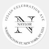 シックな白黒モノグラム名差出人住所 ラウンドシール (正面)
