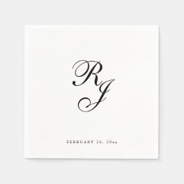 シックな白黒モノグラム結婚のナプキン スタンダードカクテルナプキン