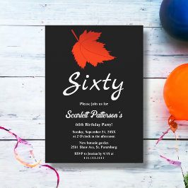 シックな白黒レッド葉秋60th誕生日 招待状