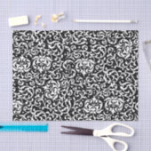 シックな白黒ヴィンテージフローラルパターン 薄葉紙 (クラフト)