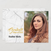 シックな白黒大理石金ゴールド写真卒業 招待状 (正面/裏面)