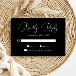 シックな白黒書道結婚スクリプト 出欠カード