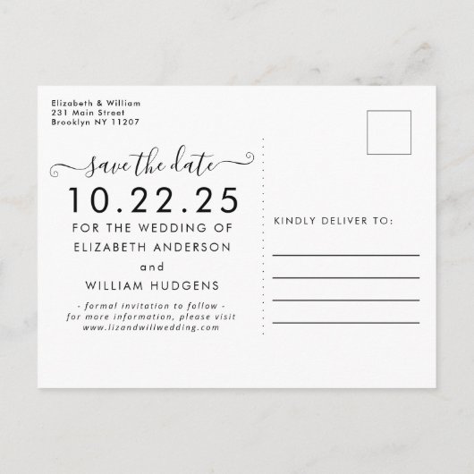 シックな白黒書道結婚式の日付を保存 インビテーションポストカード (裏面)