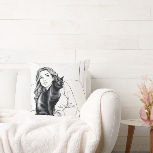 シックな白黒猫好きアクセント枕S用 クッション (ソファ)