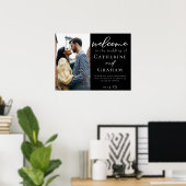 シックな白黒結婚のカップルの写真へようこそ ポスター (ホームオフィス)