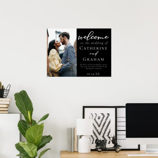 シックな白黒結婚のカップルの写真へようこそ ポスター (ホームオフィス)