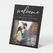 シックな白黒結婚のカップルの写真へようこそ 台座サイン (正面)