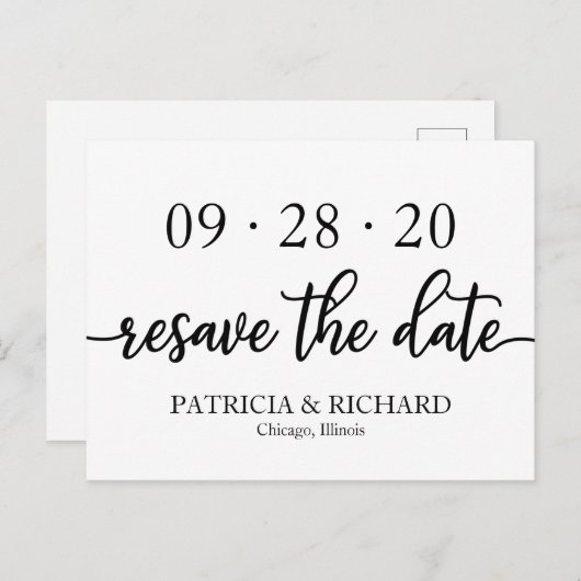 シックな白黒結婚の日付の再保存 ポストカード (正面/裏面)