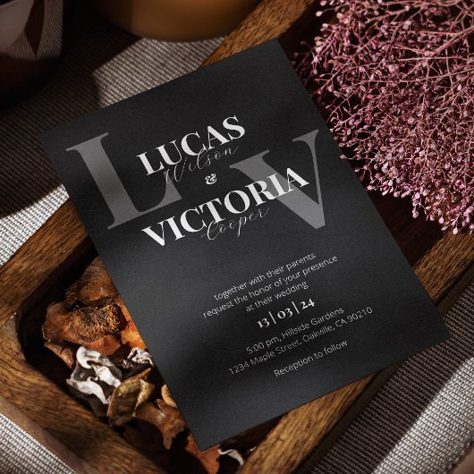 シックな白黒結婚式招待状 招待状