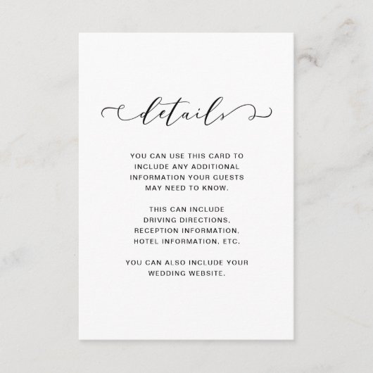 シックな白黒結婚詳細 エンクロージャーカード (正面)