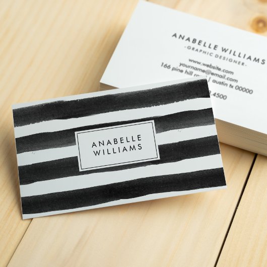 シックな白黒絵を描ストライプ 名刺