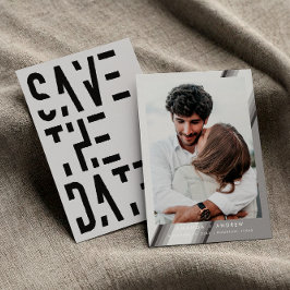 シックな白黒70sストライプレトロ結婚ズ セーブザデート