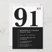 シックな白黒91歳の誕生日 招待状 (正面)