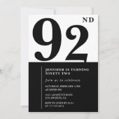シックな白黒92歳の誕生日 招待状 (正面)