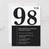シックな白黒98歳の誕生日 招待状 (正面)