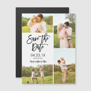 シックな白Save The Date 4-Photo Collage Magnet マグネット招待状