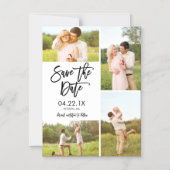 シックな白Save The Date 4-Photo Collage Magnet マグネット招待状 (正面)