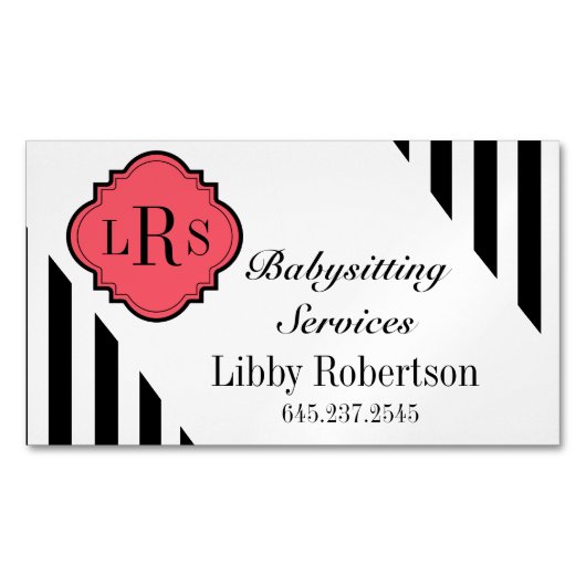 シックな磁気ビジネスCARD_BLACK/WHITEは縞で飾ります マグネット名刺 (正面)