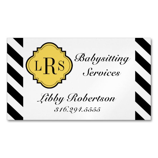 シックな磁気ビジネスCARD_BLACK/WHITEは縞で飾ります マグネット名刺 (正面)