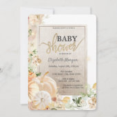 シックな秋のカボチャの花ベビーシャワー 招待状 (正面)