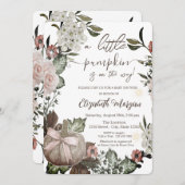 シックな秋のカボチャの花葉々赤ちゃんシャワー 招待状 (正面/裏面)