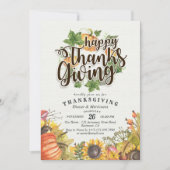 シックな秋のメープル葉の感謝祭ディナーパーティー 招待状 (正面)