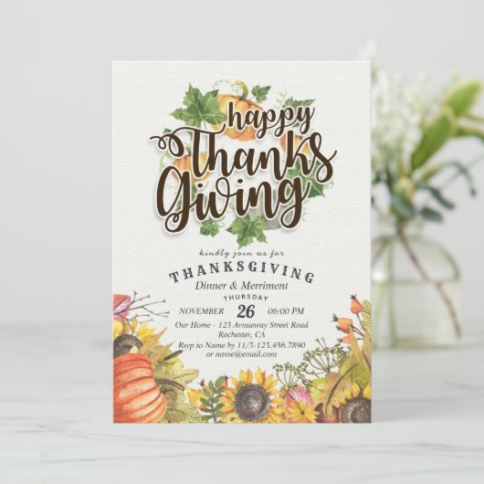 シックな秋のメープル葉の感謝祭ディナーパーティー 招待状 (スタンド正面)