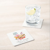 シックな秋の収穫カボチャの水の色結婚の数 スクエアペーパーコースター (インサイチュ)