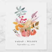 シックな秋の収穫カボチャの水の色結婚の数 ワインラベル (シングルラベル)