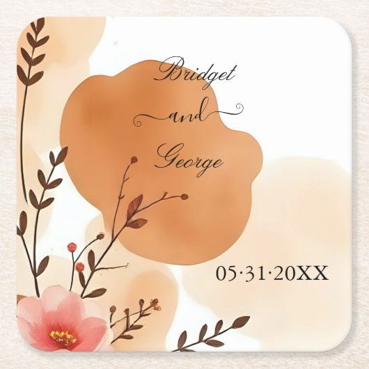 シックな秋の桃の水色 スクエアペーパーコースター (正面)