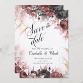 シックな秋の水の色の花の日付を保存 セーブザデート (正面/裏面)