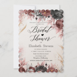 シックな秋の水の色の花ブライダルシャワー 招待状