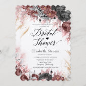シックな秋の水の色の花ブライダルシャワー 招待状 (正面/裏面)