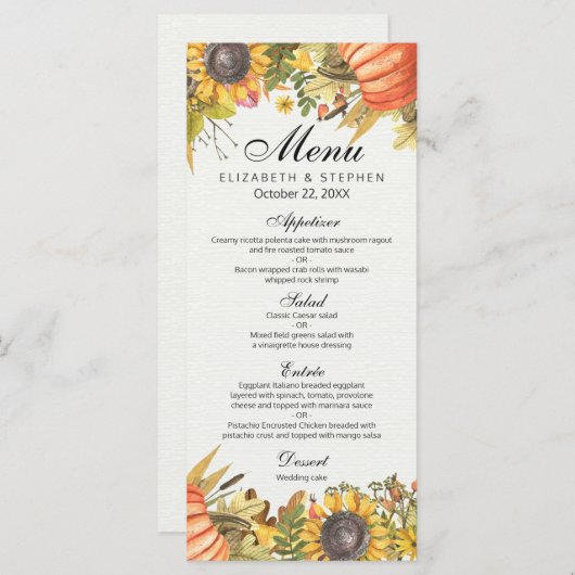 シックな秋の秋メープル葉スパンプキ結婚ンのメニュー メニュー (正面/裏面)