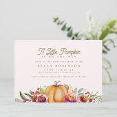 シックな秋リトルカボチャバラ金ゴールドベビーシャワー 招待状 (スタンド正面)