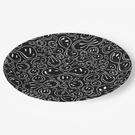 シックな笑顔の顔溶融スマイルパターンブラック ペーパープレート