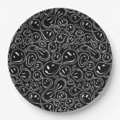 シックな笑顔の顔溶融スマイルパターンブラック ペーパープレート (正面)