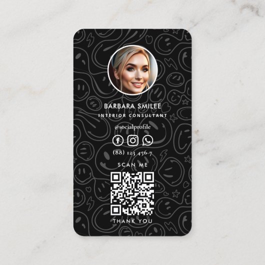 シックな笑顔の顔溶融スマイルパターンブラック 名刺 (裏面)