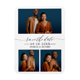 シックな筆記体 結婚式 セーブ・ザ・デート 3枚の写真コラージュ マグネット