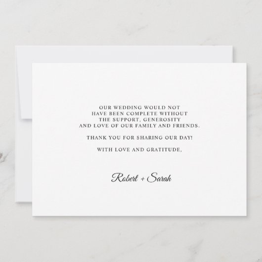 シックな筆跡結婚の写真フラッ感謝していト サンキューカード (裏面)