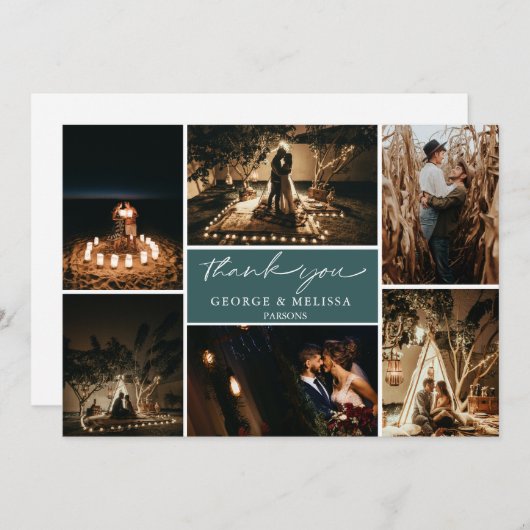 シックな筆跡結婚の写真フラッ感謝していト サンキューカード (正面/裏面)