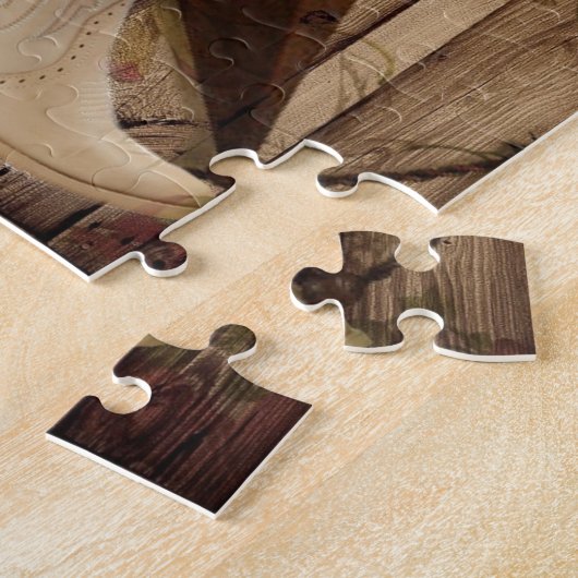 シックな納屋の木製のテキサス州星の西欧諸国の女性のカーボーイ ジグソーパズル (側面)