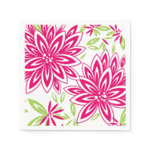 シックな紙ナプキン_ラブリーホットピンク/グリーンフローラ