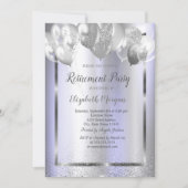 シックな紙吹雪バルーン紫メタリックリタイア 招待状 (正面)