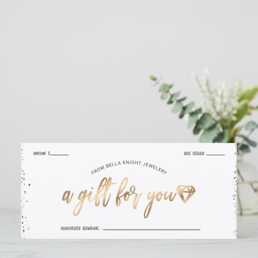 シックな紙吹雪&金ゴールドダイヤモンドジェムギフト証明書 (スタンド正面)