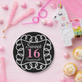 シックな紙皿の_FUN "菓子16!" PINK/WHITE/BLACK ペーパープレート (パーティー)